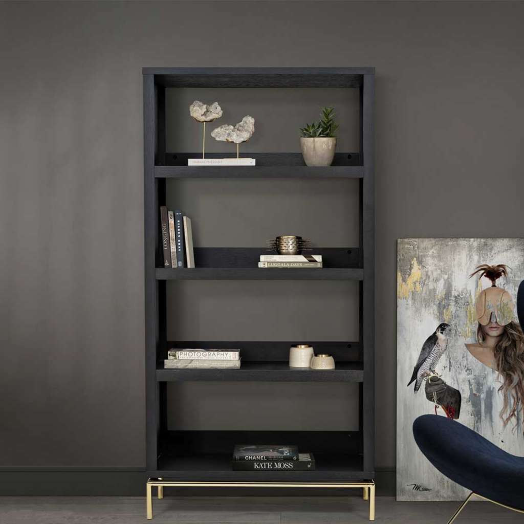 Bücherregal in Anthrazit und Messingfarben 90 cm breit