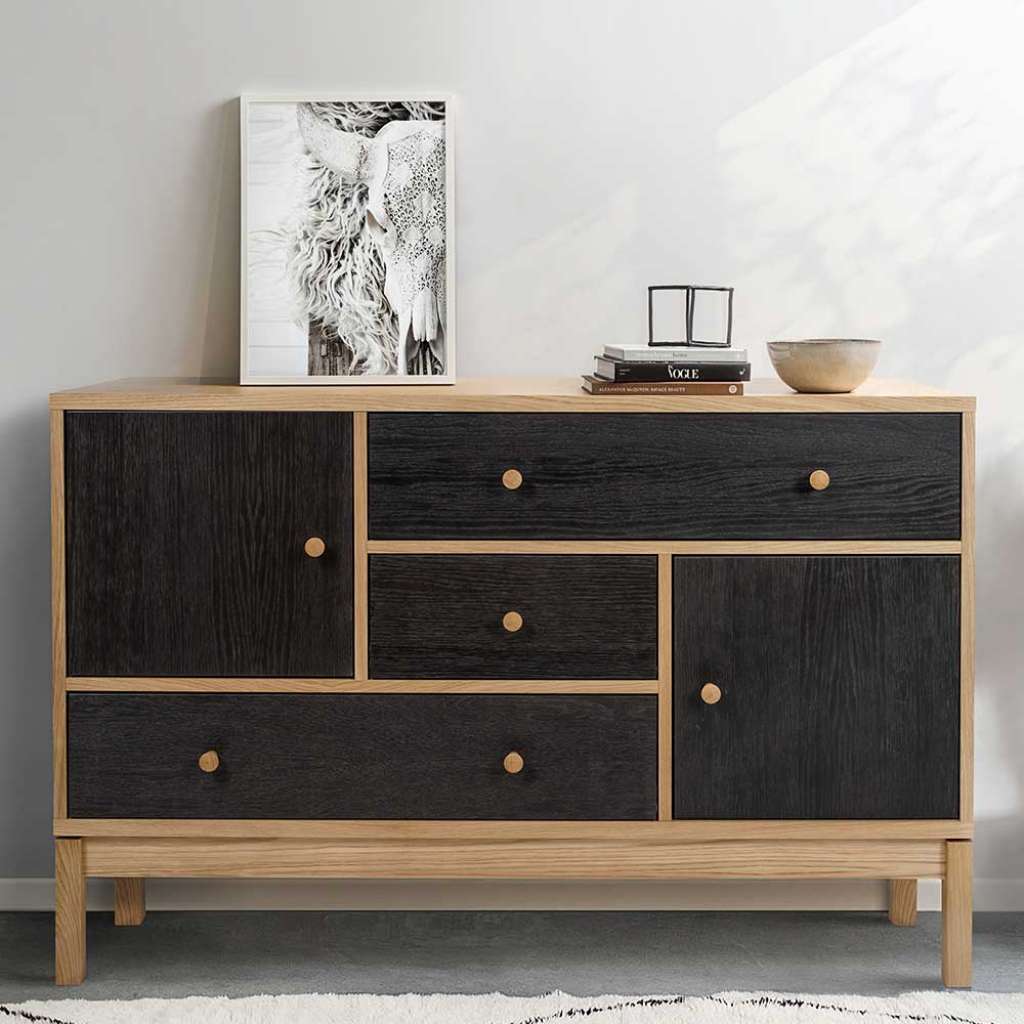 Design Sideboard in Anthrazit und Eiche Furnier Skandi Design