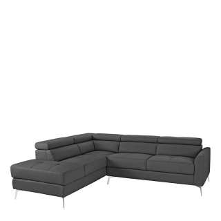 Echtleder Eckcouch in Grau 255 cm breit