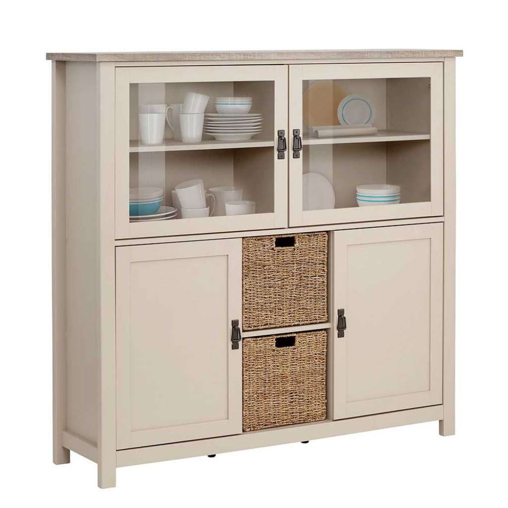 Esszimmer Highboard im Landhausstil Beige und Sonoma Eiche