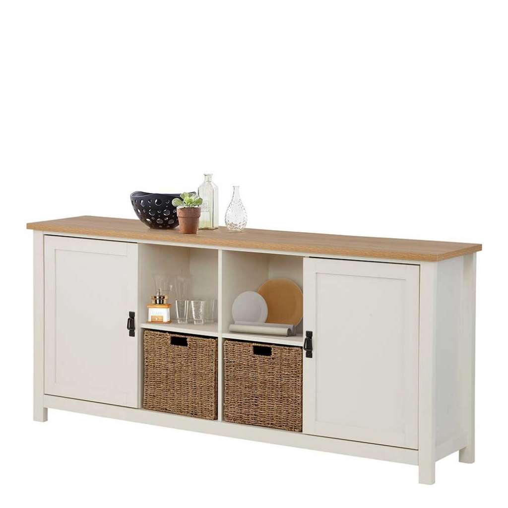 Küchenkommode in Weiß und Holz Naturfarben 80 cm hoch