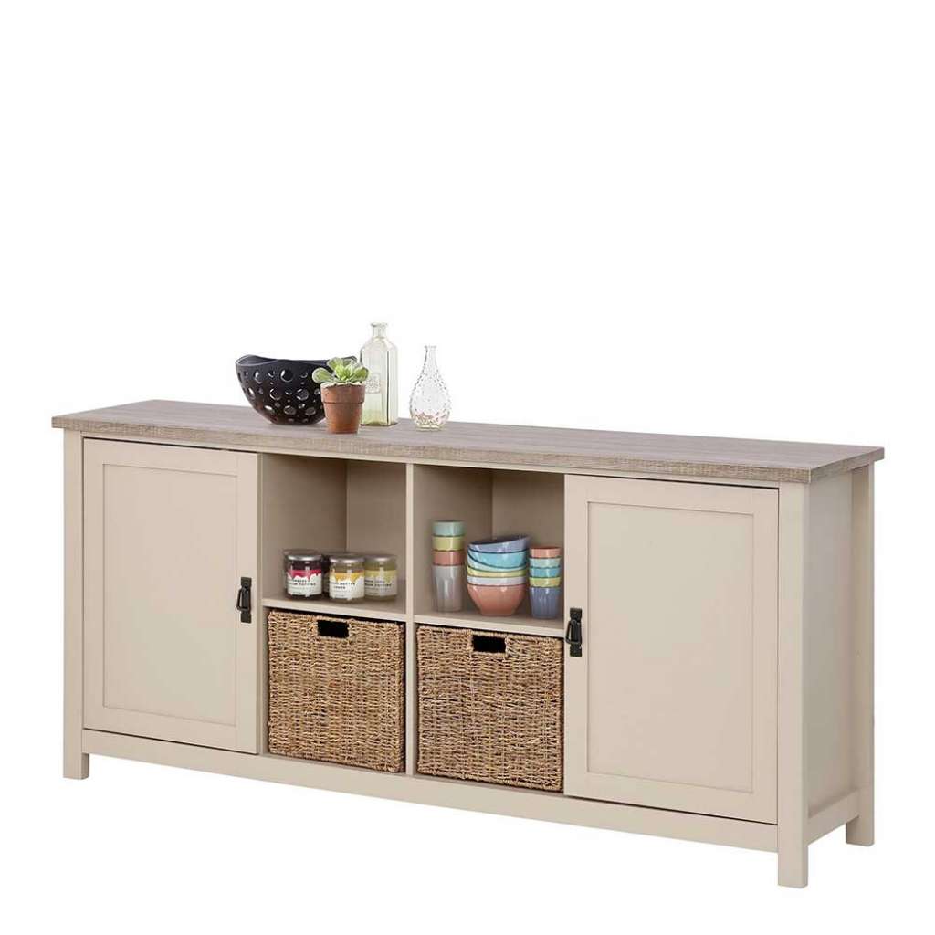 Küchensideboard in Beige und Eiche Sonoma Rattan Körben