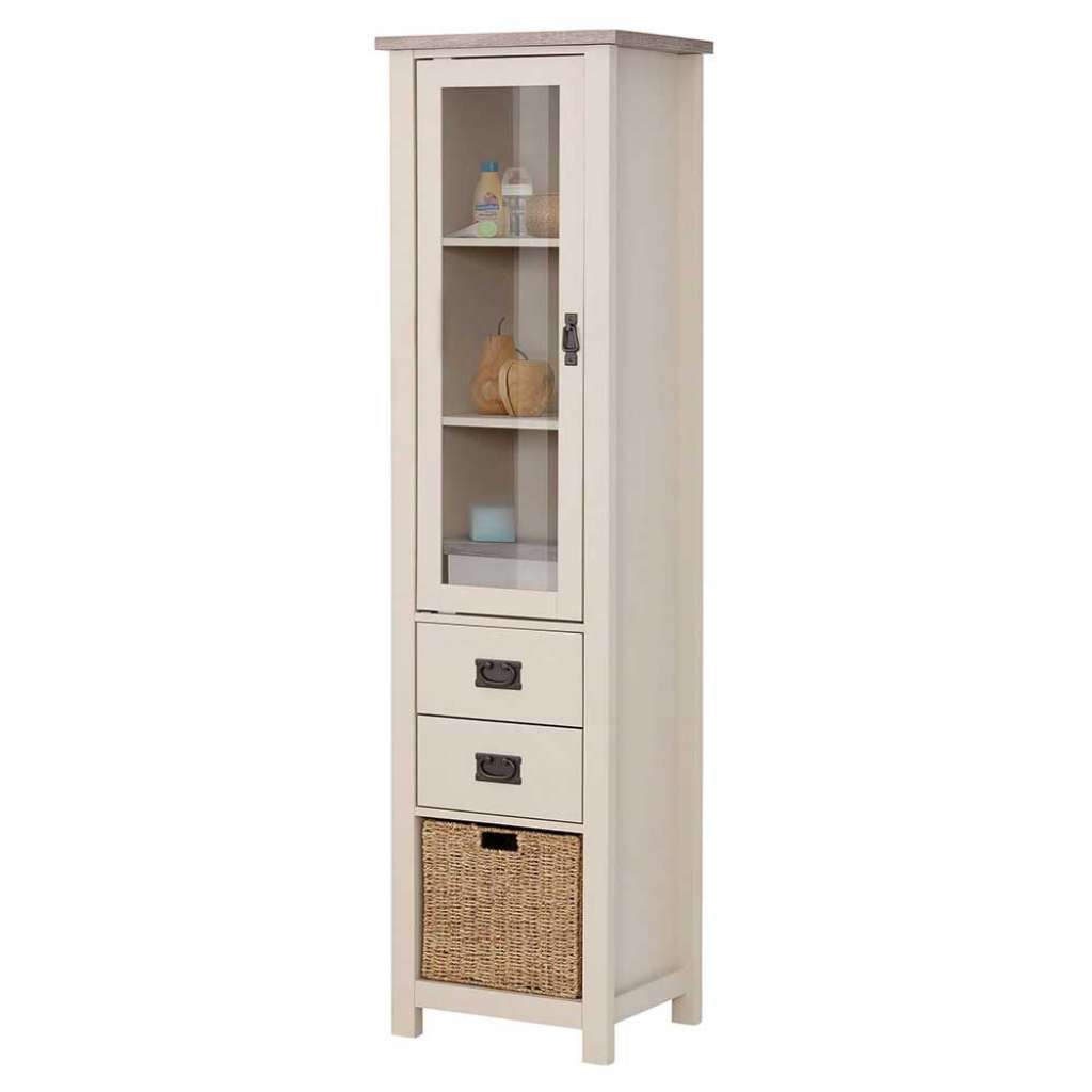 Standvitrine in Beige und Eiche Sonoma Landhaus Design