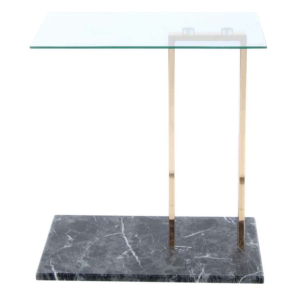 Sofa Beistelltisch mit Klarglasplatte flacher Bodenplatte in Schwarz
