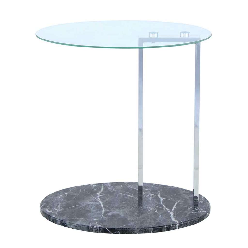 Runder Beistelltisch aus Sicherheitsglas und Eisen flacher Bodenplatte in Schwarz