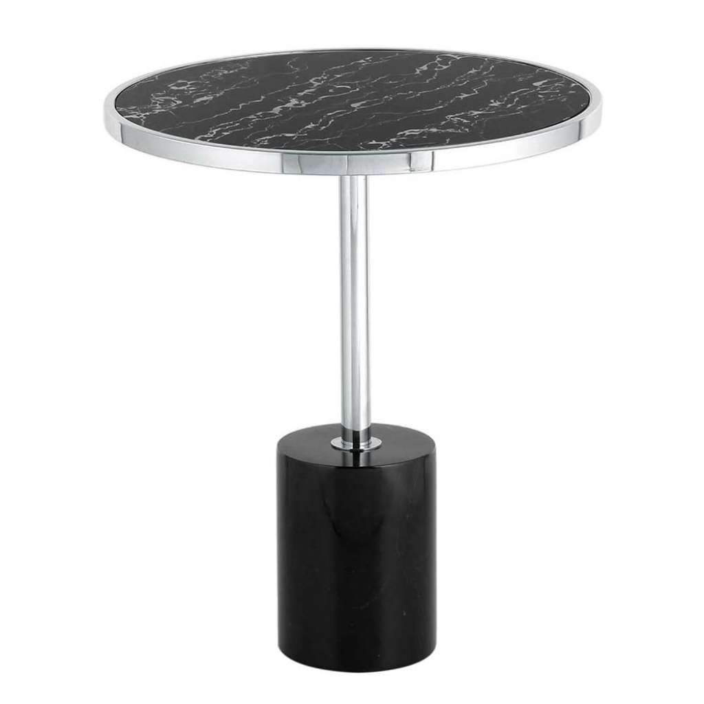 Glas Beistelltisch in Schwarz und Silberfarben Säulengestell