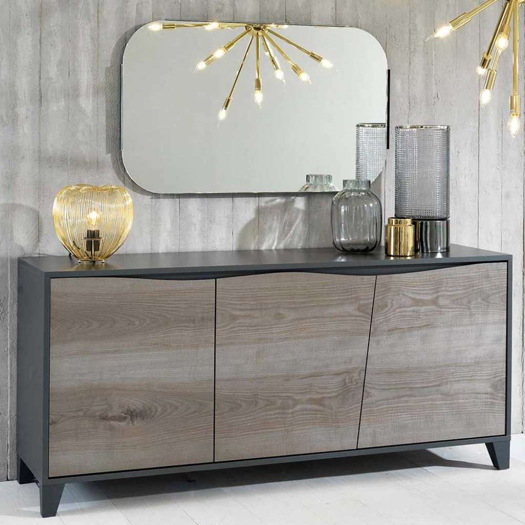 Wohnzimmer Kommode in Eiche Grau und Anthrazit 165 cm breit