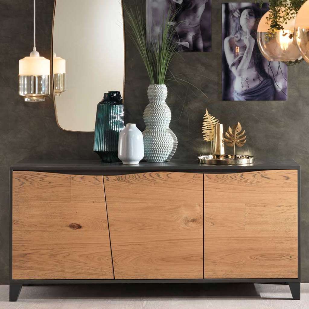 Wohnzimmer Kommode in Eichefarben und Anthrazit 165 cm breit