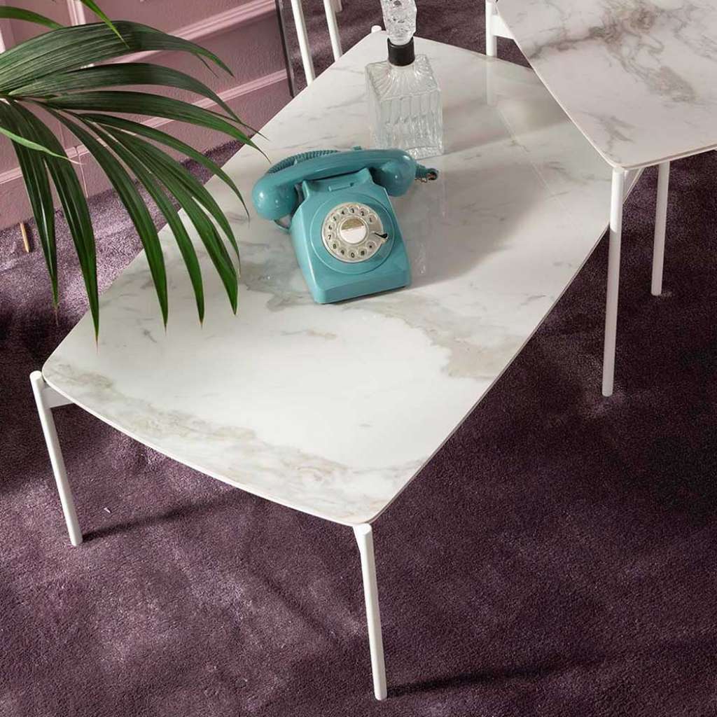 Sofa Beistelltisch mit Keramikplatte Weiß und Grau