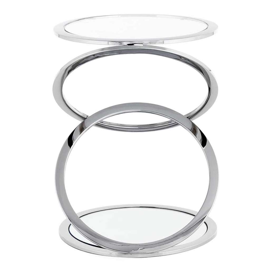 Design Beistelltisch in Silberfarben Spiegelglas und Stahl