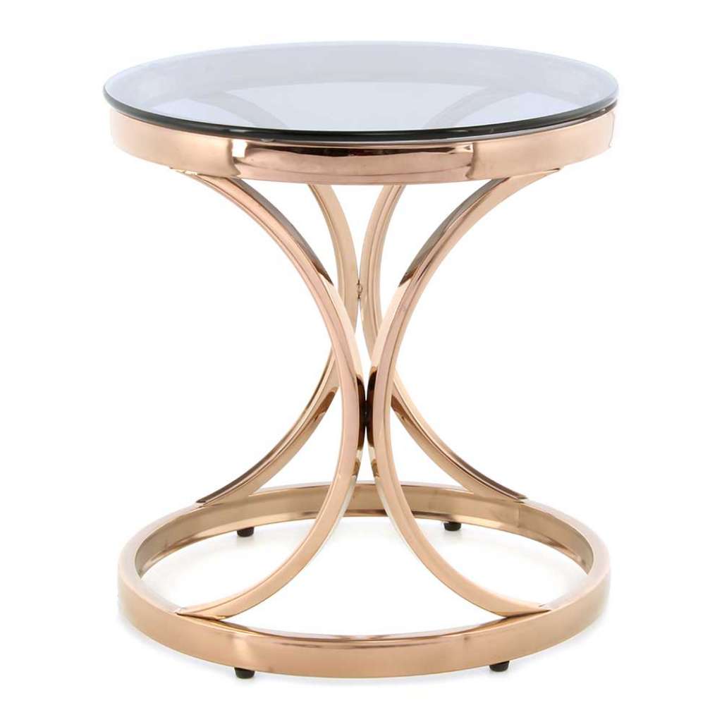 Couch Beistelltisch mit runder Glasplatte Ringgestell in Rosegold