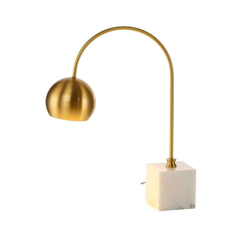Tischlampe aus Eisen Stein und Marmor Goldfarben und Weiß