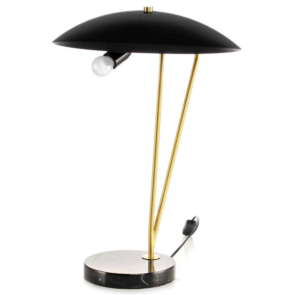 Tischlampe in Schwarz und Goldfarben Eisen Marmor und Stein