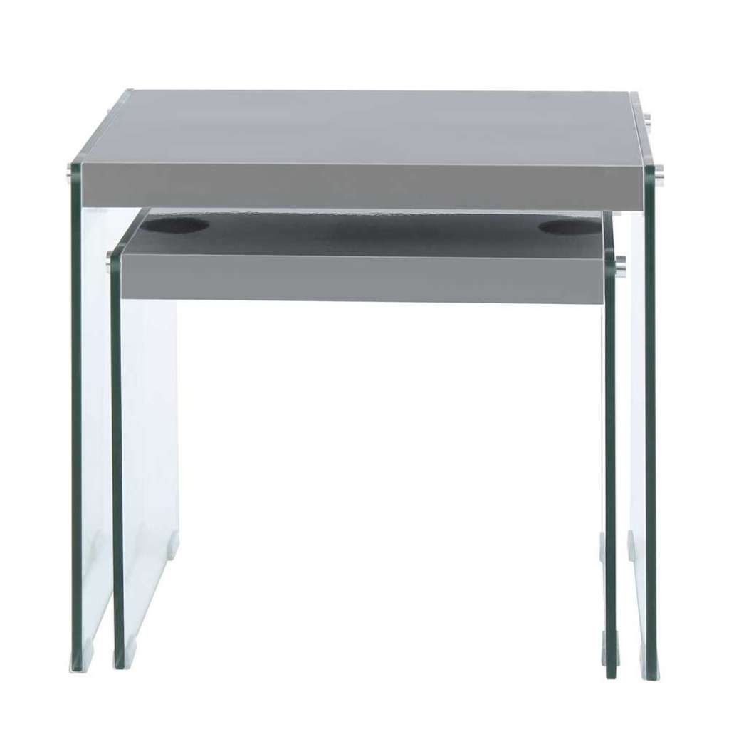 Beistelltischchen in Grau MDF und Glas (2-teilig)