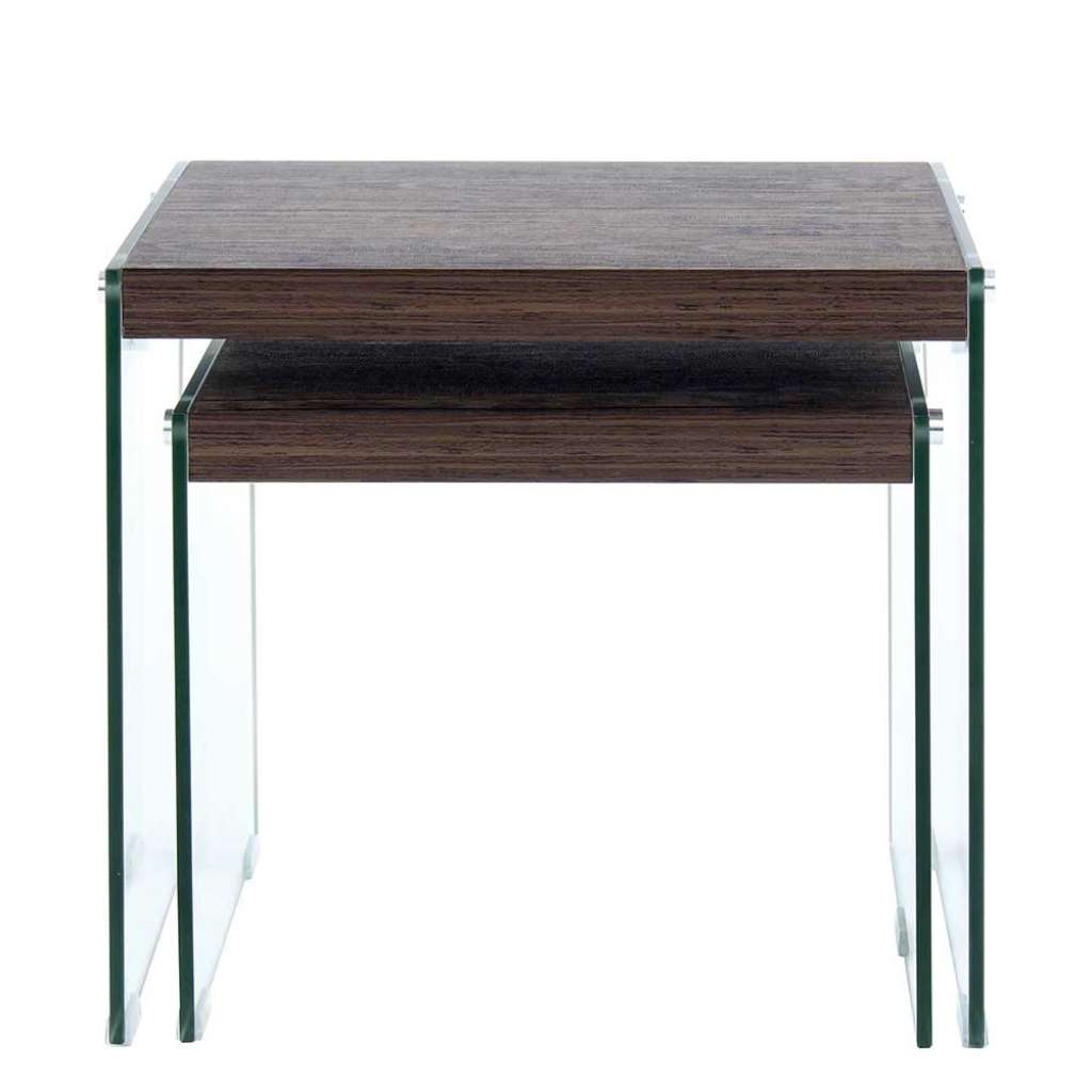 Beistelltische Sofa in Nussbaumfarben Glas und MDF (2-teilig)