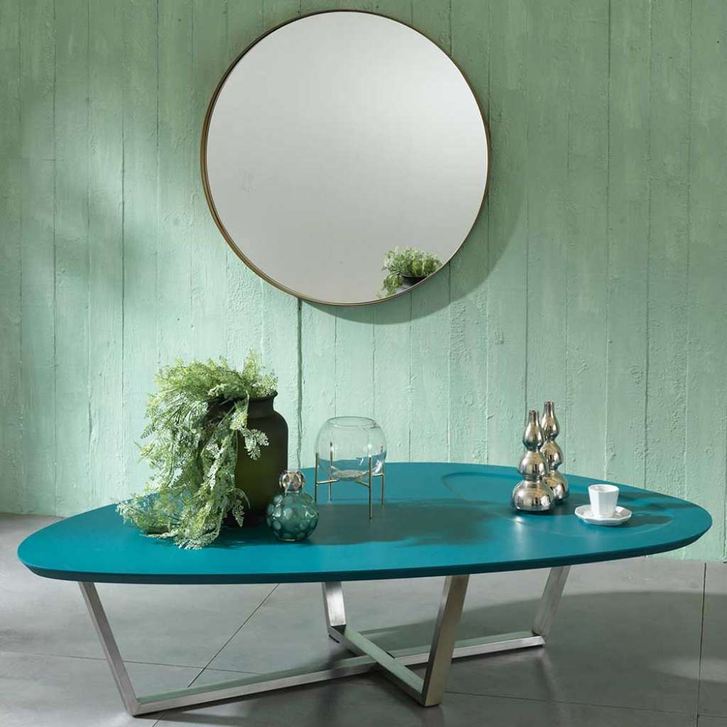 Couchtisch in Petrol und Silberfarben nierenförmig