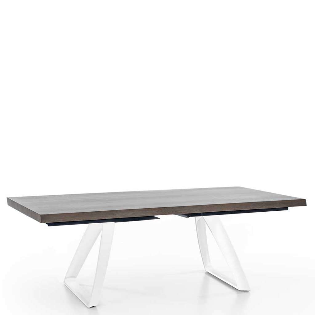 Design Esstisch in Esche Grey Wash furniert Bügelgestell in Weiß