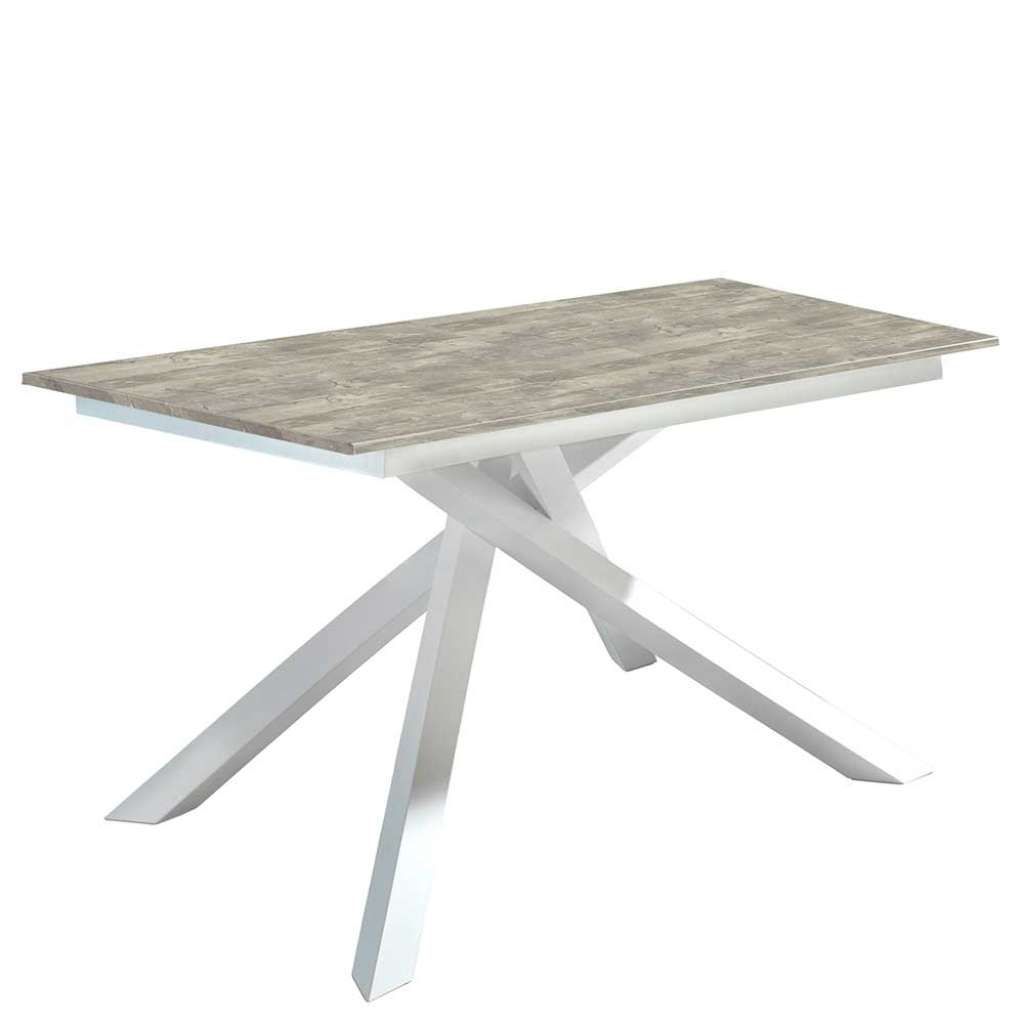 Ausziehtisch in Graubraun Mikado Fußgestell in Weiß