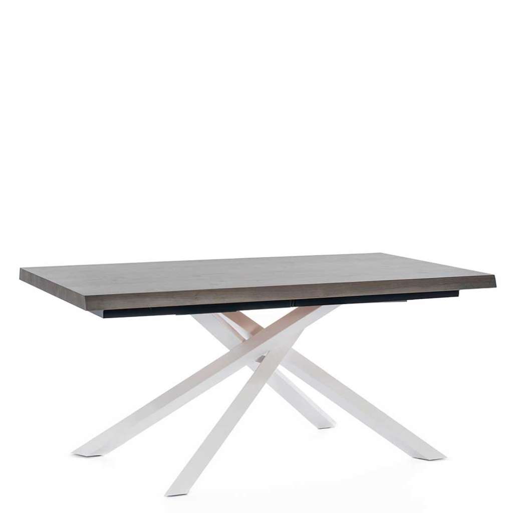 Esszimmer Tisch in Esche Grey Wash furniert Mikado Fußgestell in Weiß