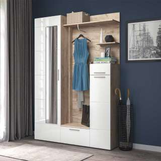 Garderobenset in Weiß Hochglanz und Sonoma Eiche modern (2-teilig)