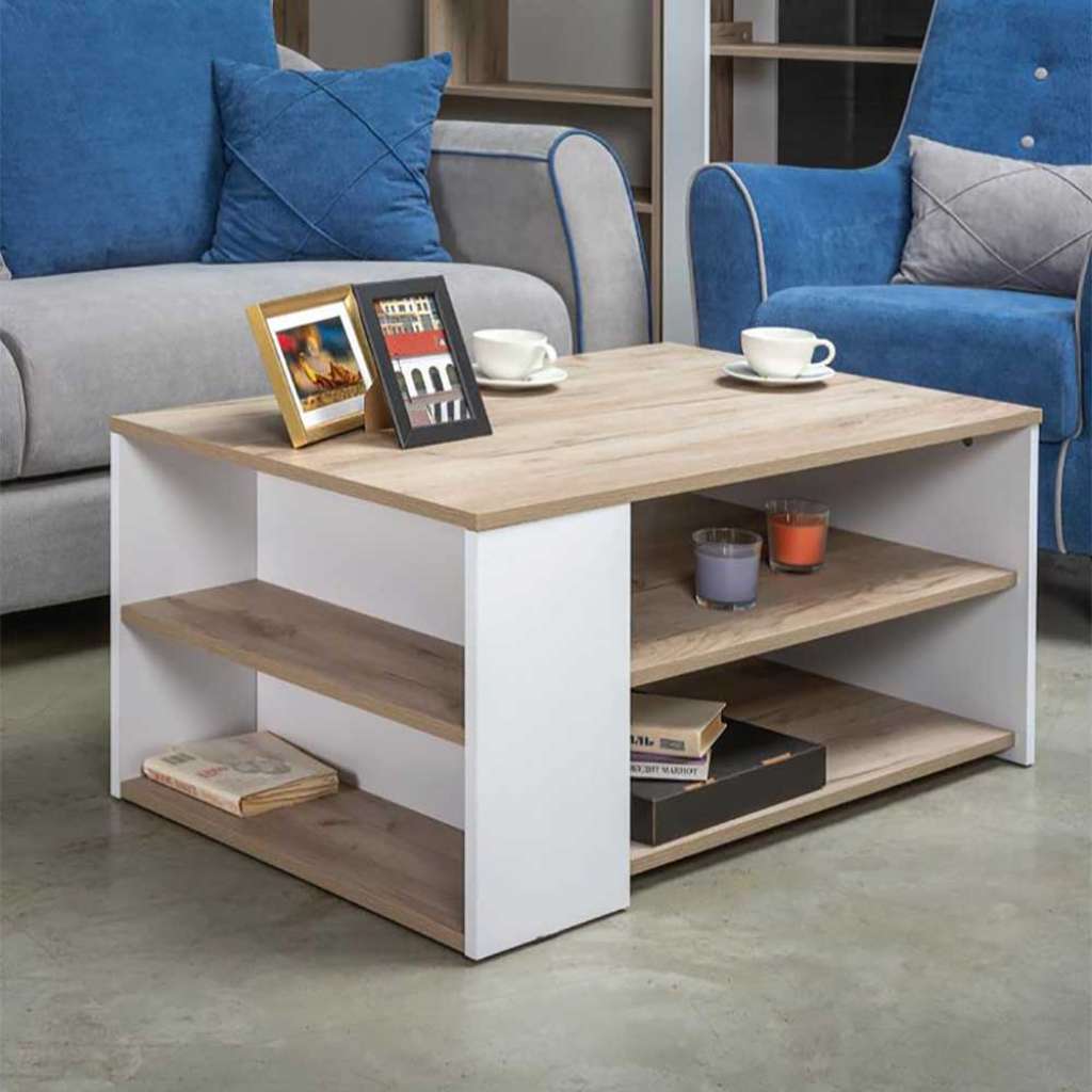 Sofatisch in Eiche Grau und Weiß 90 cm breit