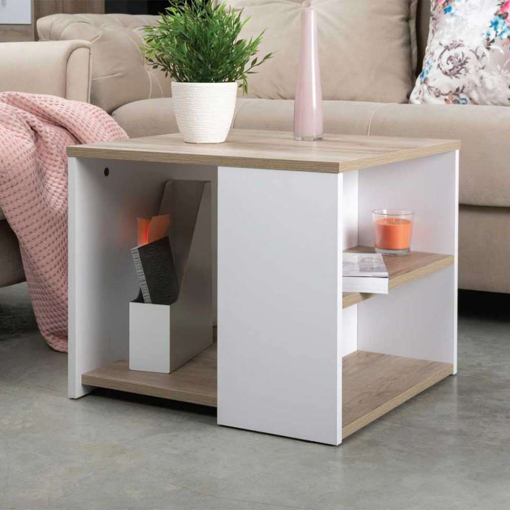 Beistelltisch Sofa in Weiß und Eiche Grau 50 cm breit