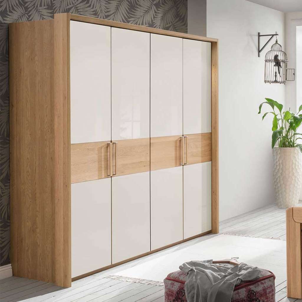 Drehtürschrank in Beige Glas beschichtet Eiche