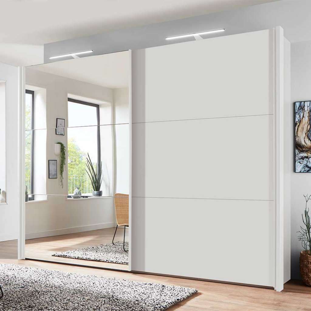 Schwebetürenkleiderschrank in Weiß Spiegeltür