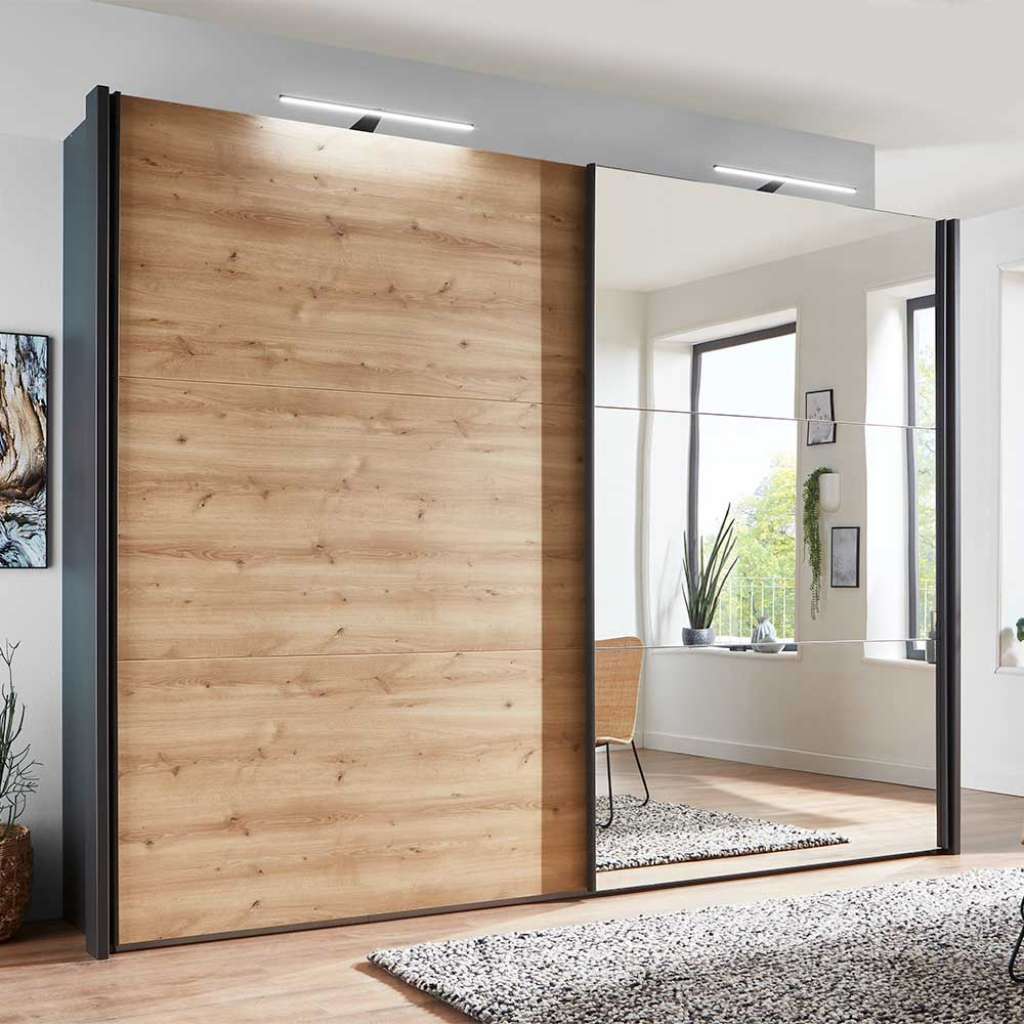 Schwebetürenkleiderschrank in Anthrazit Eiche Bianco