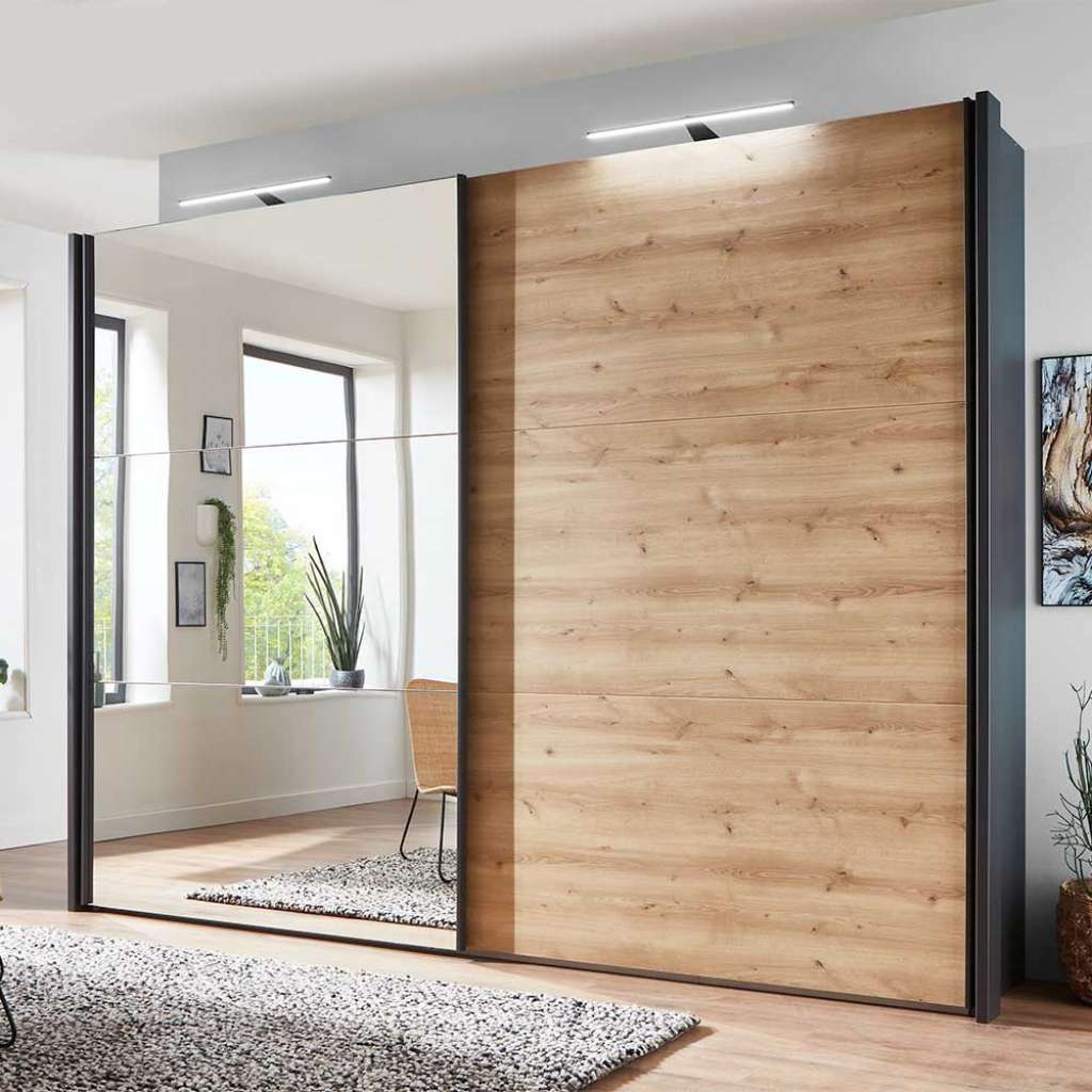 Kleiderschrank Schwebetüren in Eiche Bianco und Anthrazit Made in Germany