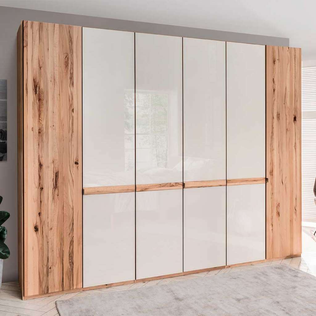 Design Kleiderschrank in Beige Glas beschichtet Astkernbuche