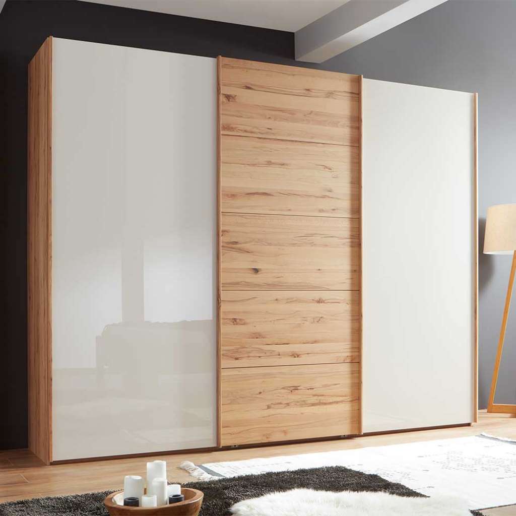 Schiebetüren Kleiderschrank in Beige Glas beschichtet Astkernbuche