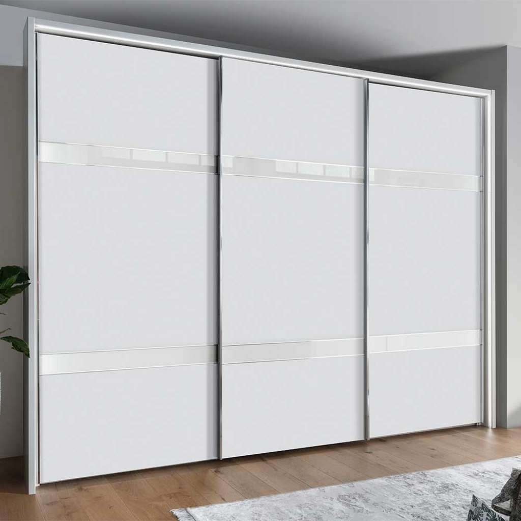 Kleiderschrank in Weiß und Chromfarben Schwebetüren