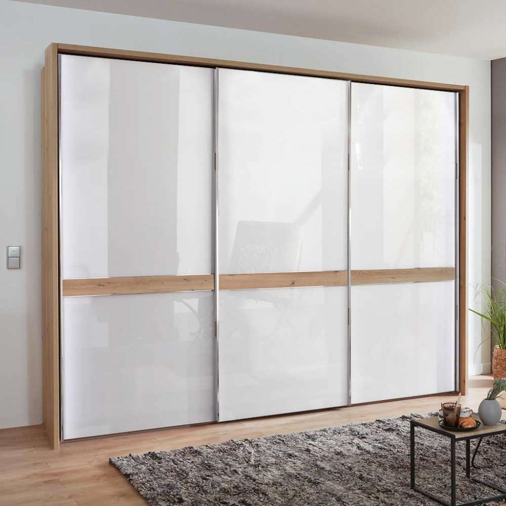 Schlafzimmerschrank in Weiß und Eiche Bianco Schwebetüren