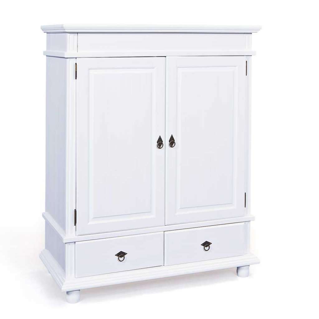 Massivholz Wäscheschrank in Weiß Kiefer 140 cm hoch