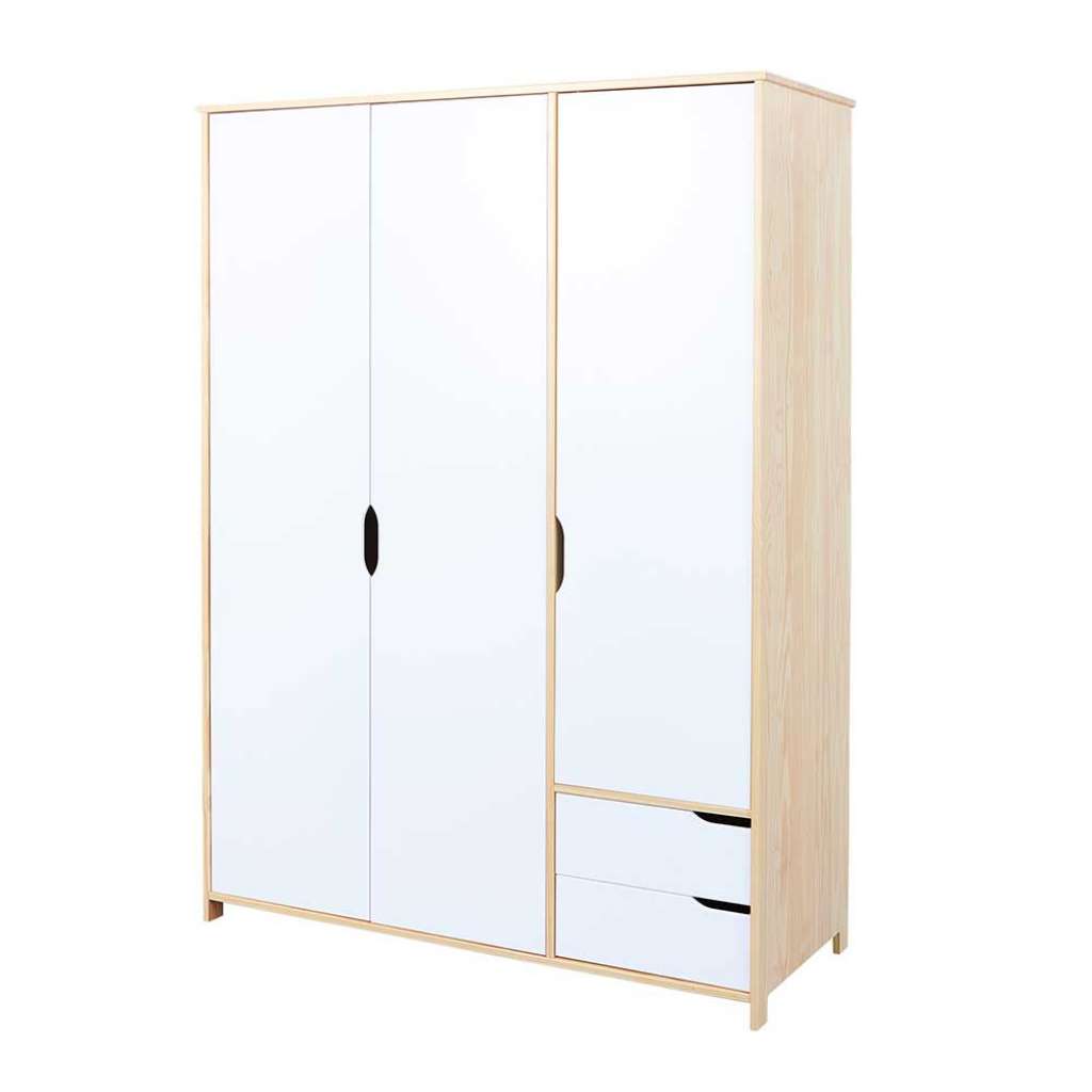 Drehtürenschrank in Weiß und Kiefer Bianco 200 cm hoch
