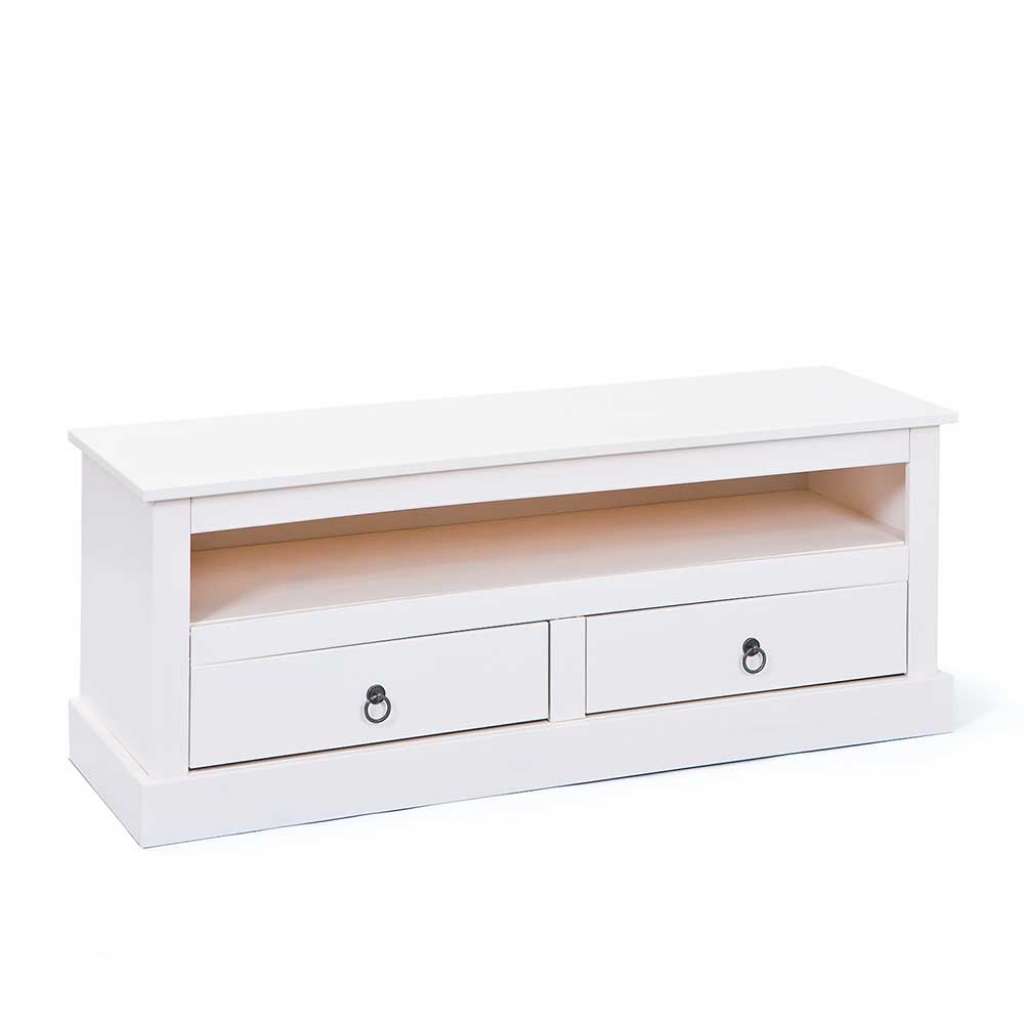 TV Lowboard in Weiß Kiefer massiv zwei Schubladen