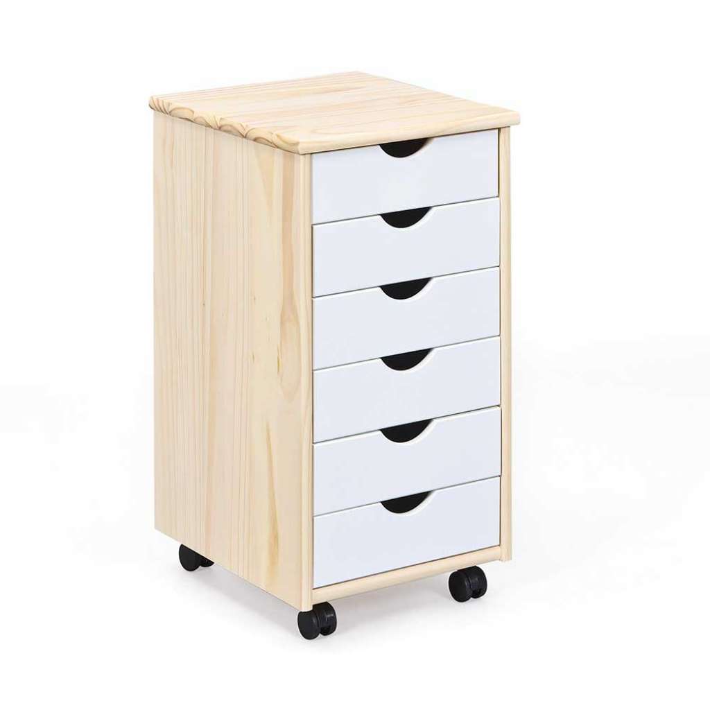 Rollcontainer in Kiefer Bianco und Weiß 65 cm hoch