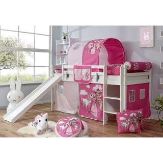 Mädchenhochbett in Weiß Rosa und Pink Rutsche