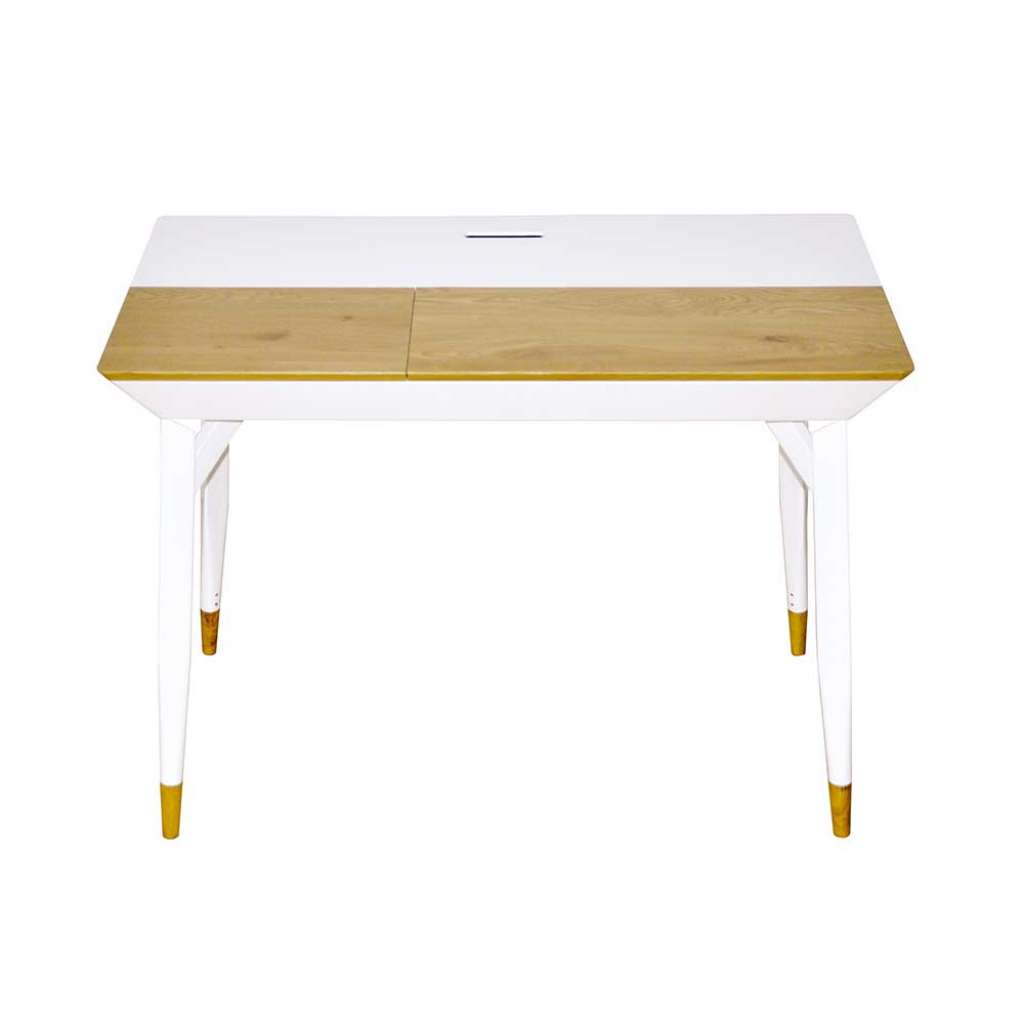 Designschreibtisch in Weiß und Wildeiche teilmassiv 105 cm breit