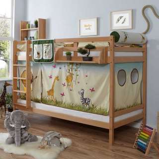 Kinderstockbett aus Buche Massivholz und Webstoff Zootier Motiv