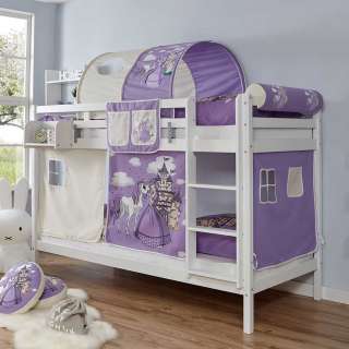 Kinderstockbett in Weiß Lila und Beige Prinzessin Motiv