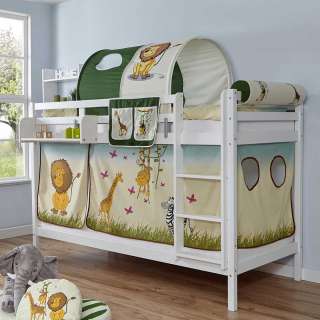 Kinderstockbett aus Buche Massivholz und Webstoff Zootier Motiv