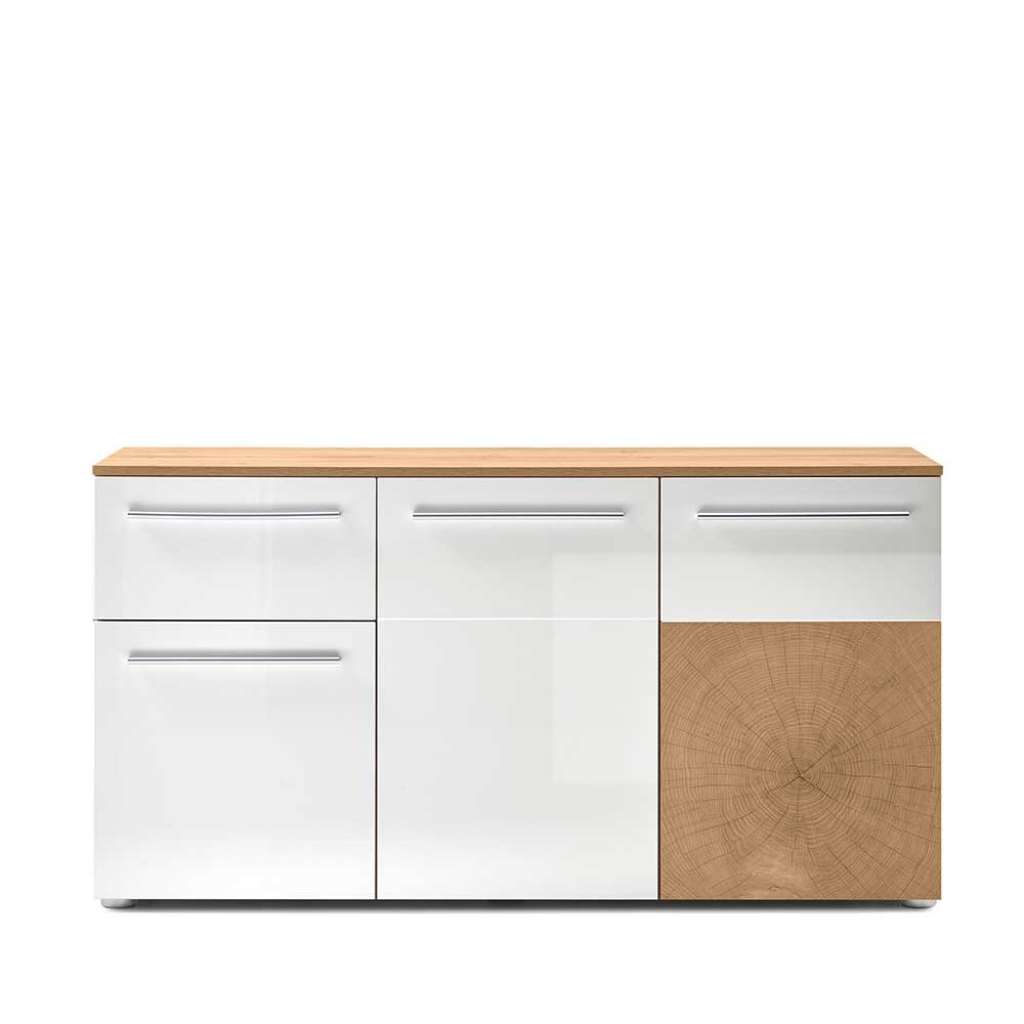 Esszimmersideboard in Hochglanz Weiß und Wildeiche Optik modern