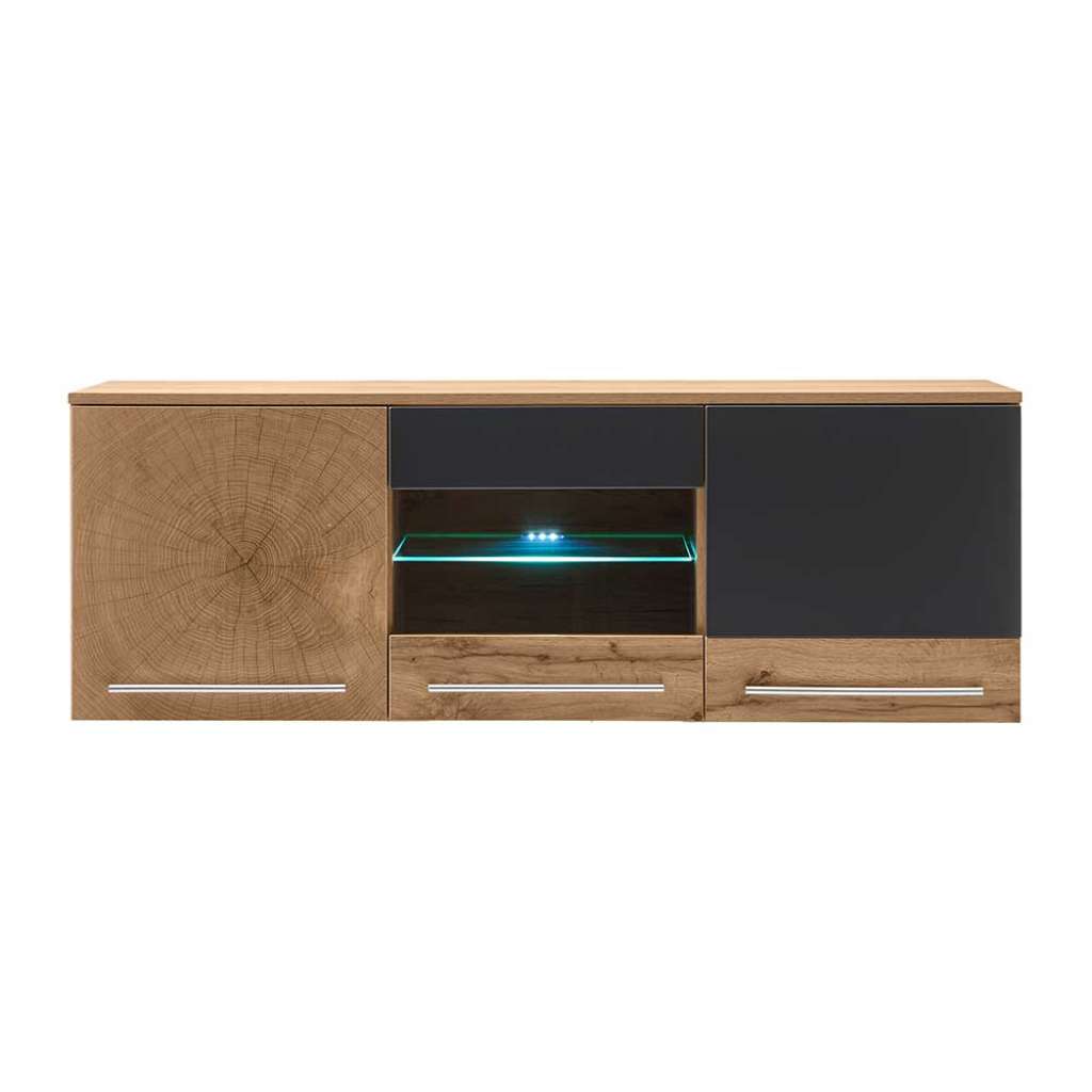 Wandvitrine in Grau und Wildeiche Optik modern