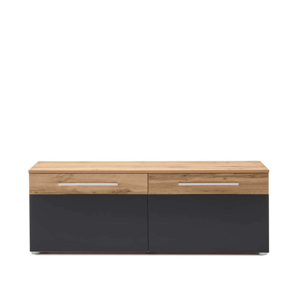 TV Board in Grau und Wildeiche Optik zwei Klappen