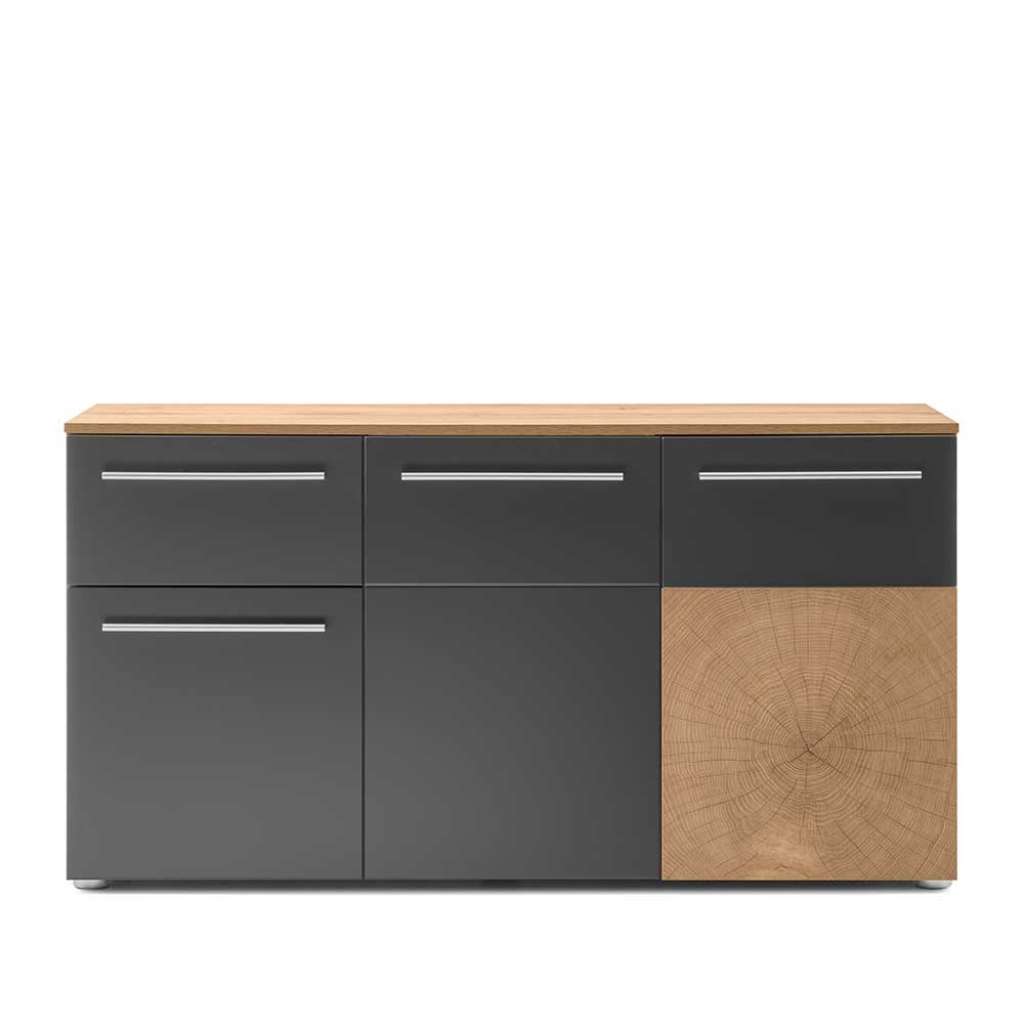 Wohnzimmer Kommode in Grau und Wildeiche Optik modern