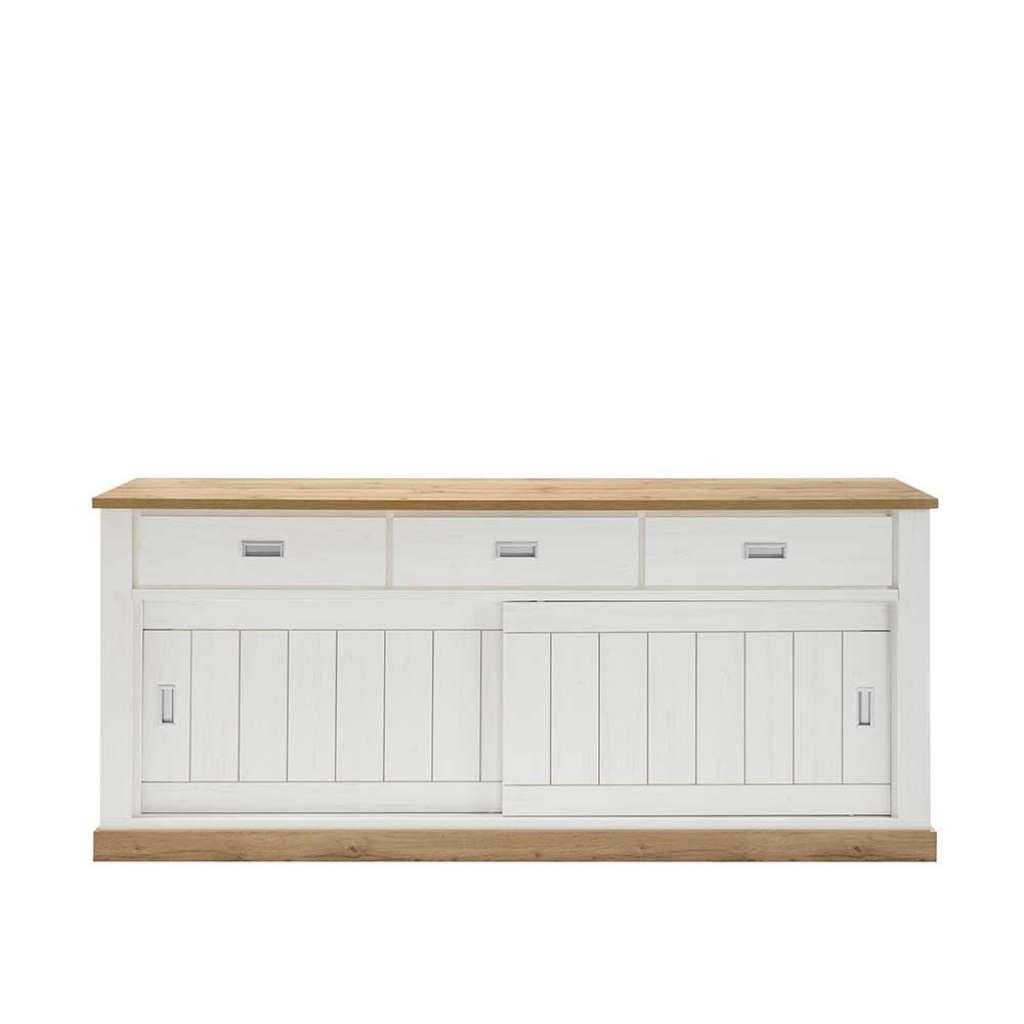 Schiebetüren Sideboard in Weiß und Wildeiche Optik 215 cm breit