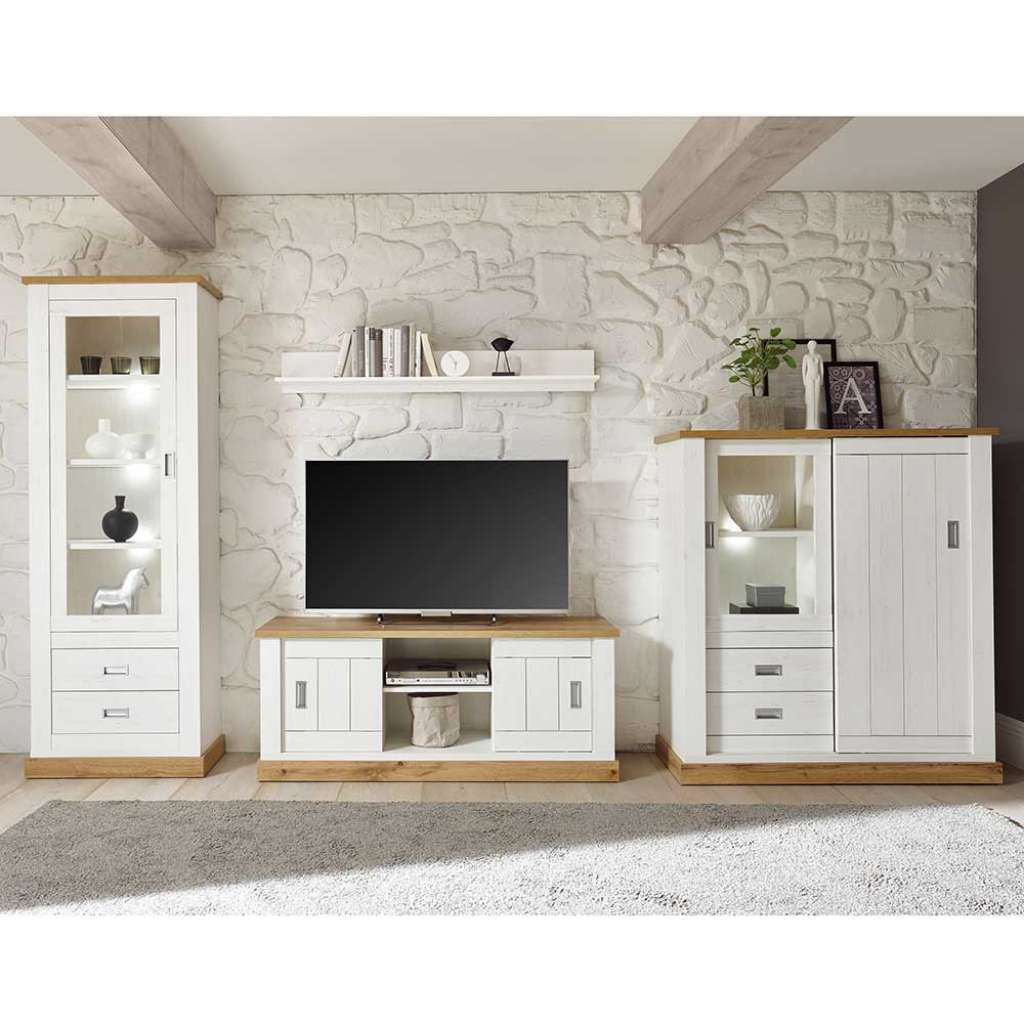 TV Wohnwand in Weiß und Wildeiche Optik Landhaus Design (4-teilig)
