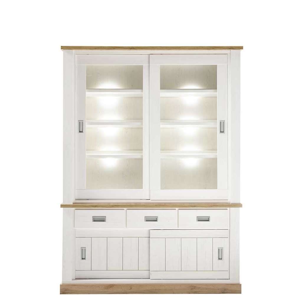Buffet Vitrine in Weiß und Wildeiche Optik 150 cm breit